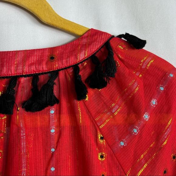 BELLE VERE Red Romaine Blouse with Tassels NWT in Small - Picture 6 of 7